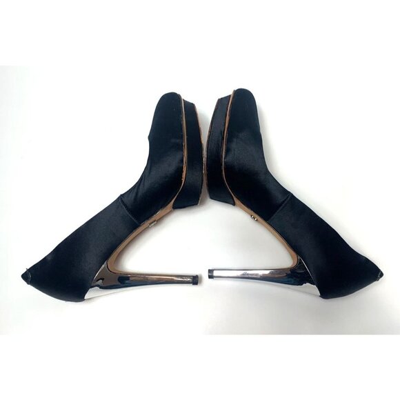 ABS Allen Schwartz Black Satin Atlas Platform Heels Size 8 - Picture 5 of 15